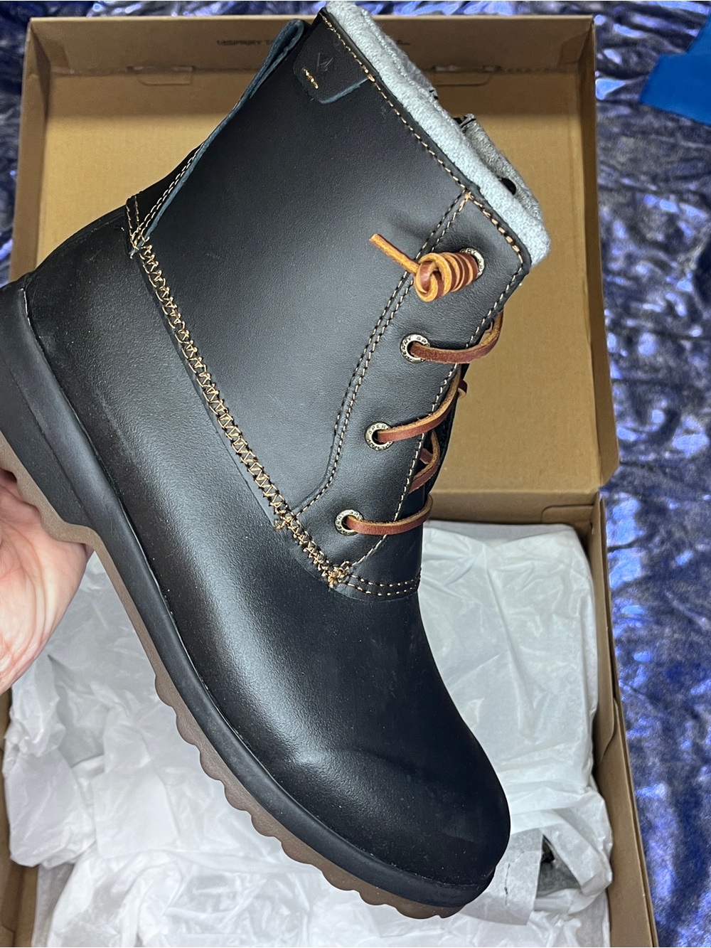 Sperry Black Lace-Up Ankle Boot with Brown Laces